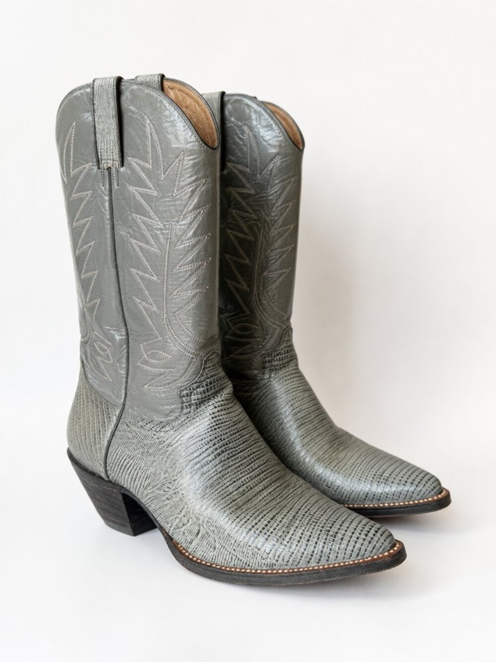 Vintage Botas Jaca Cowboy Boots Men's Grey Lizard Print Leather Mexico